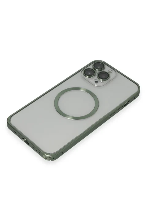 Joko Apple iPhone 13 Pro Max Metal Bumper Magneticsafe Kapak - Yeşil