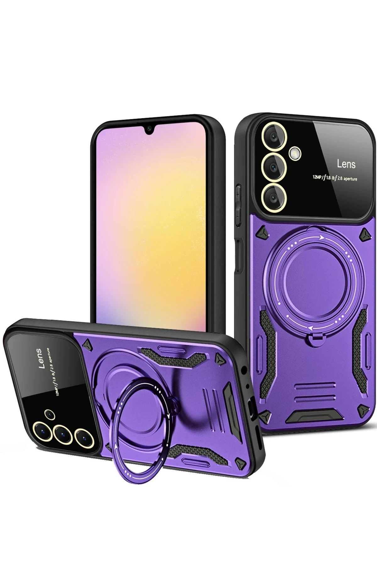 uryport Samsung Galaxy A56 Kılıf Joy Lens Standlı Kapak - Mor