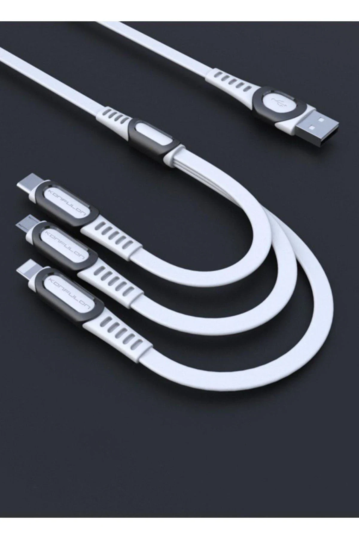 Konfulon DC19 3in1 USB Kablo 1.3M 3A - Beyaz