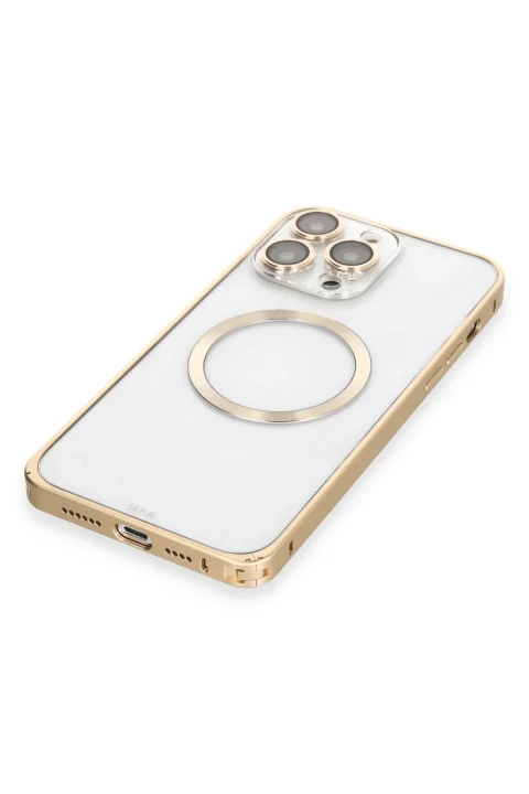 Joko Apple iPhone 13 Pro Max Kılıf Metal Bumper Magneticsafe Kapak - Gold