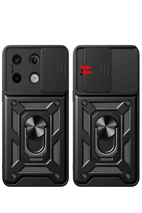uryport Xiaomi Redmi Note 13 Pro 4G Pars Lens Yüzüklü Silikon - Siyah