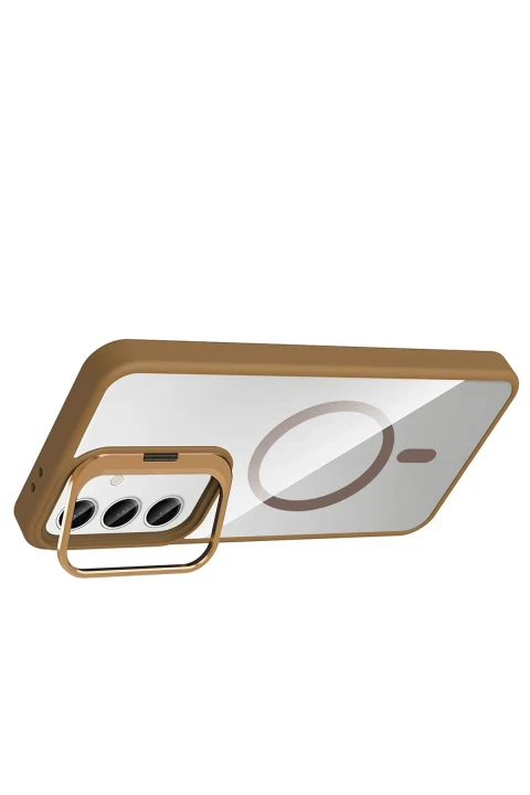 Joko Samsung Galaxy S25 FE Remim Lensli Magsafe Standlı Kapak - Kahverengi