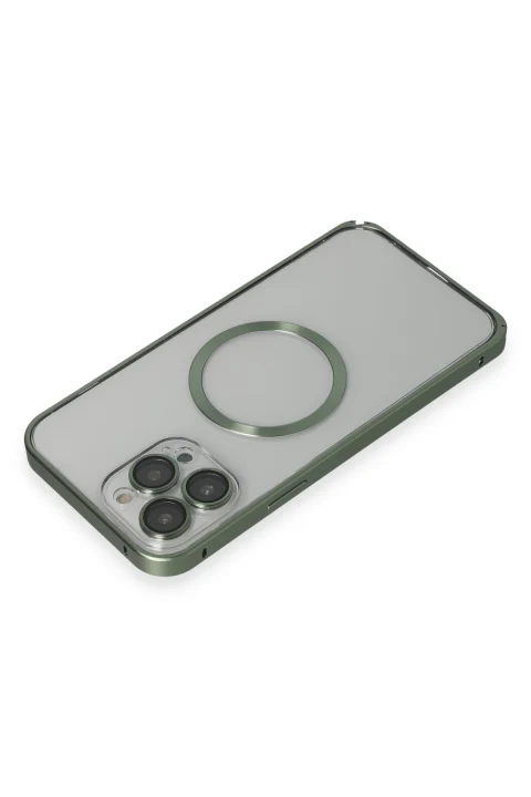 Joko Apple iPhone 13 Pro Max Metal Bumper Magneticsafe Kapak - Yeşil