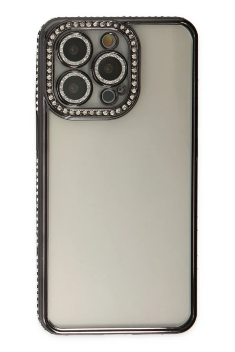 uryport Apple iPhone 14 Pro Kılıf Joke Taşlı Silikon - Siyah