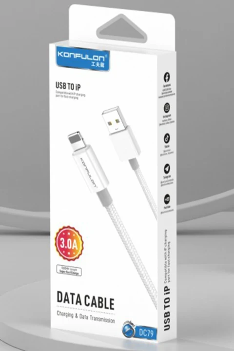 Konfulon DC79 1M 3A USB to Lightning Hızlı Şarj Kablo - Beyaz