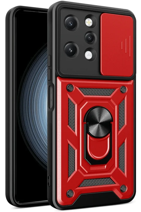 uryport Xiaomi Redmi 12 Kılıf Pars Lens Yüzüklü Silikon - Kırmızı