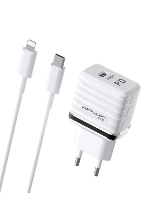 Konfulon C32D 20W PD Şarj Cihazı + DC13 1M 20W Type-C to Lightning Kablolu Şarj Cihazı iphone Uyumlu