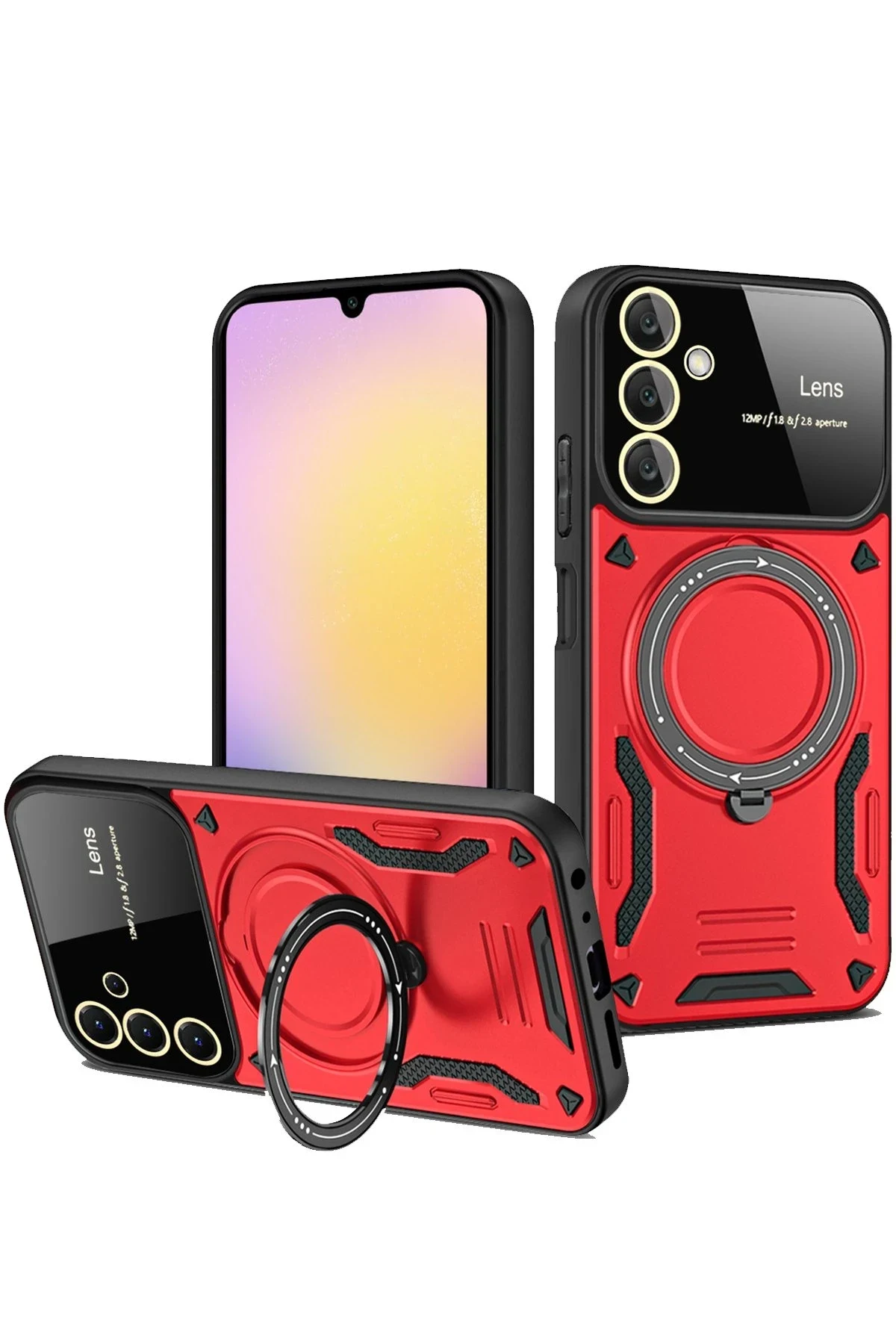 uryport Samsung Galaxy A26 Kılıf Joy Lens Standlı Kapak - Kırmızı
