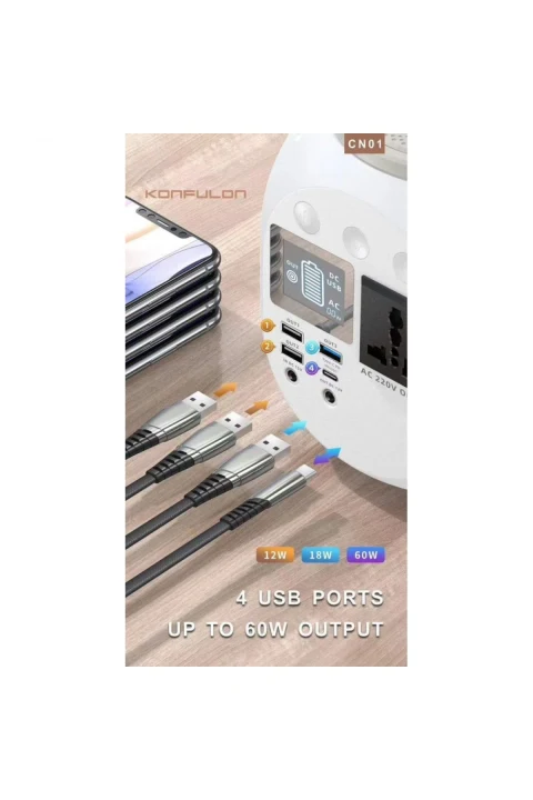 Konfulon CN01 Powerbank 45.000 mAh Kamp Şarj PD - Siyah