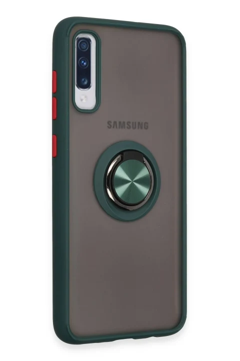 uryport Samsung Galaxy A70 Kılıf Montreal Yüzüklü Silikon Kapak - Yeşil