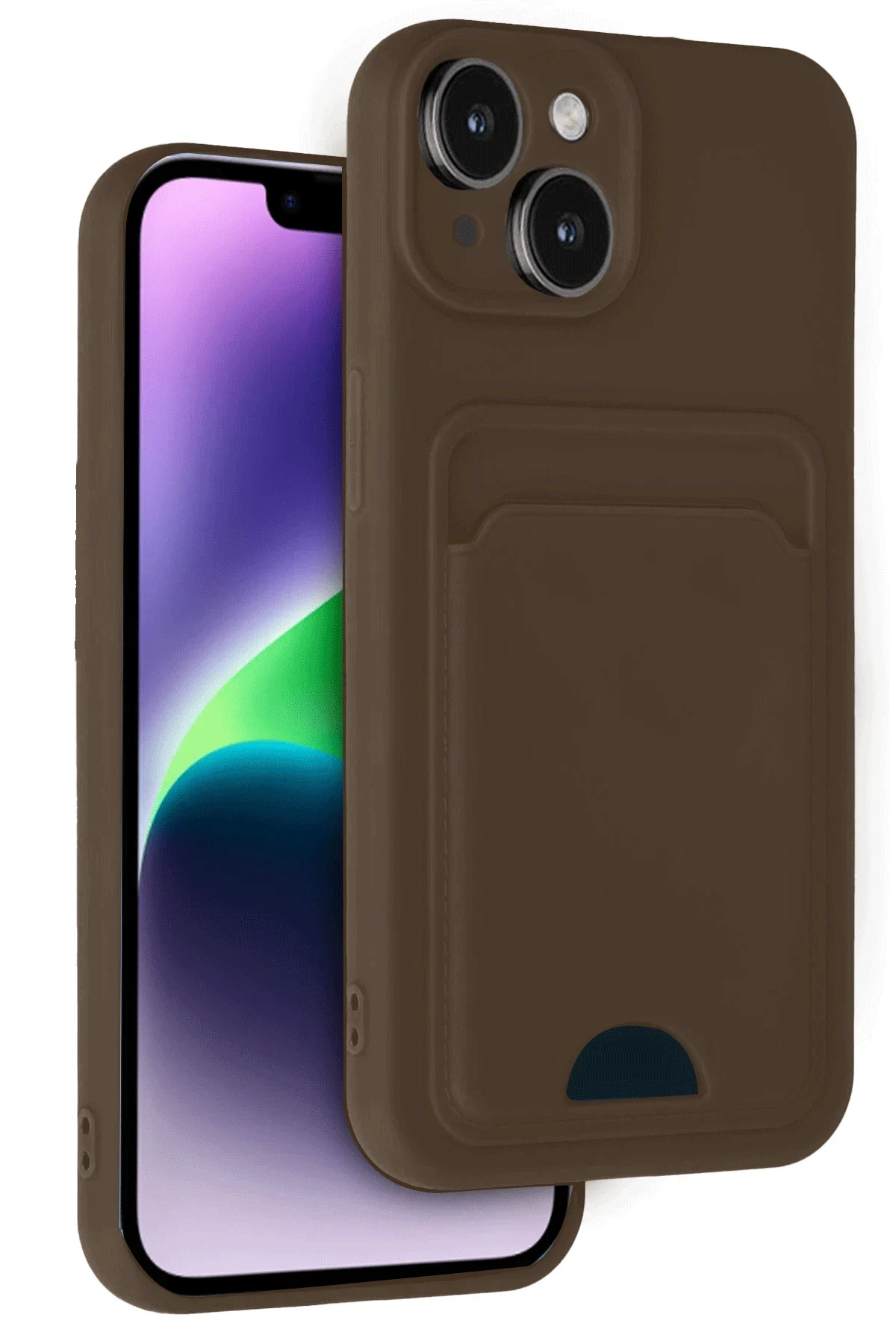 uryport Apple iPhone 14 Kılıf Kelvin Kartvizitli Silikon - Kahverengi