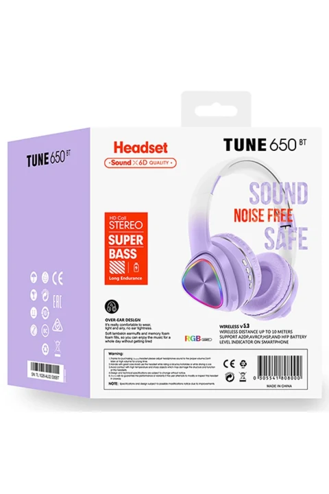 Karler Bass Tune 650 BT RGB Kablosuz Kafaüstü Kulaklık - Lila