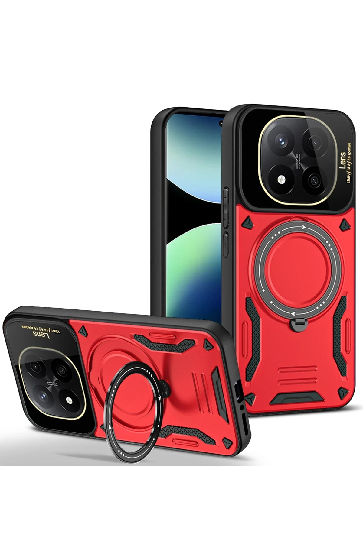 uryport Xiaomi Redmi Note 14 Pro 4G Kılıf Joy Lens Standlı Kapak - Kırmızı
