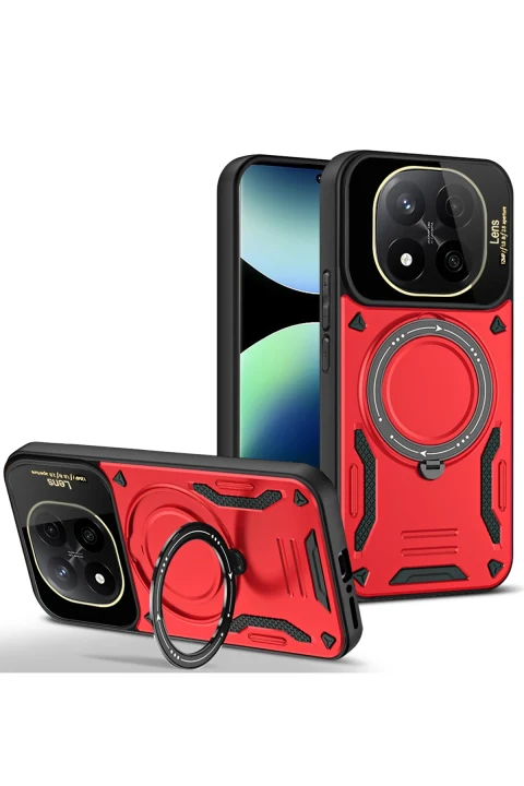 uryport Xiaomi Redmi Note 14 Pro 4G Kılıf Joy Lens Standlı Kapak - Kırmızı