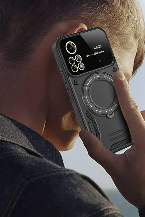 uryport Xiaomi Poco X4 Pro 5G Kılıf Joy Lens Standlı Kapak - Siyah