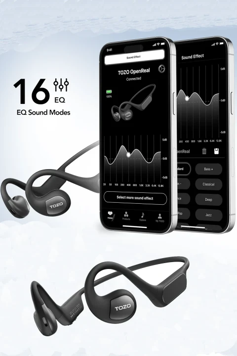 Tozo OpenReal IPX8 Su Geçirmez 16.2mm Dinamik Sürücü Bluetooth 5.3 Kablosuz TWS Airpods Kulaklık - Siyah