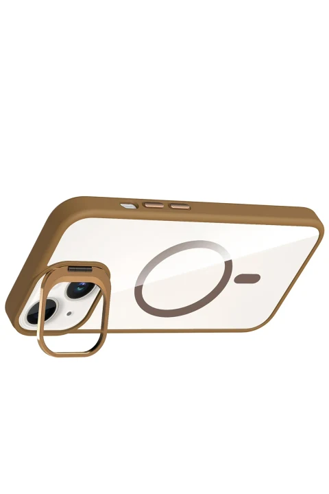 Joko Apple iPhone 13 Remim Lensli Magsafe Standlı Kapak - Kahverengi