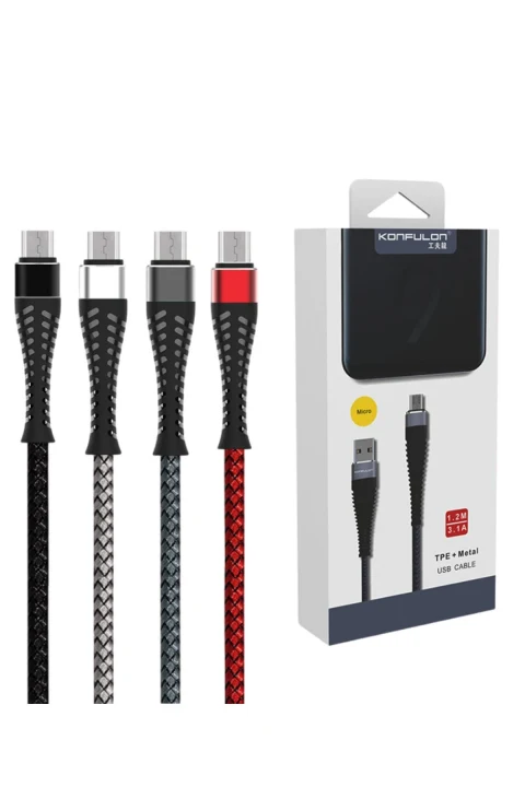 Konfulon S61 Micro USB Kablo 1.2M 2.1A - Gri