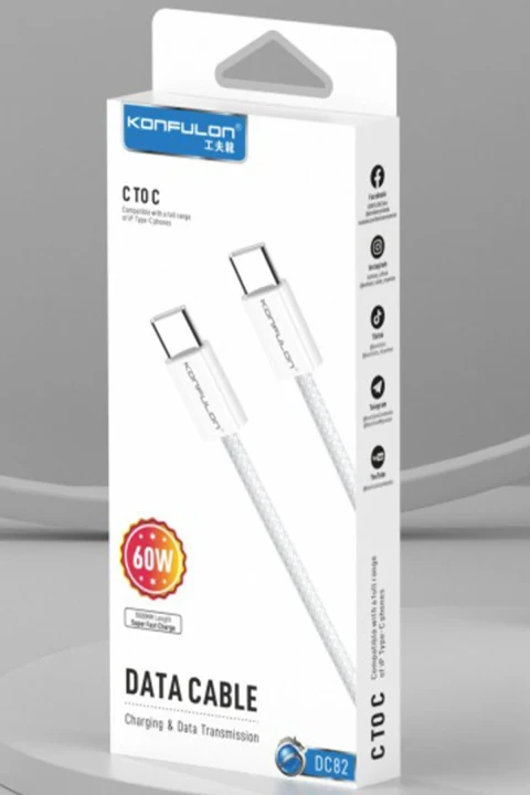 Konfulon DC82 1M 60W Type-C to Type-C PD Hızlı Şarj Kablo - Beyaz