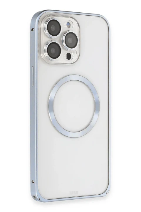 Joko Apple iPhone 13 Pro Max Kılıf Metal Bumper Magneticsafe Kapak - Sierra Blue