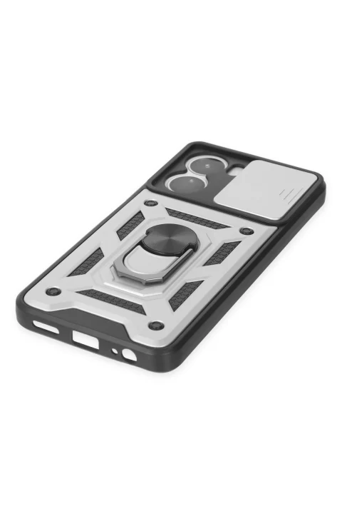 uryport Vivo Y16 Kılıf Pars Lens Yüzüklü Silikon - Gümüş