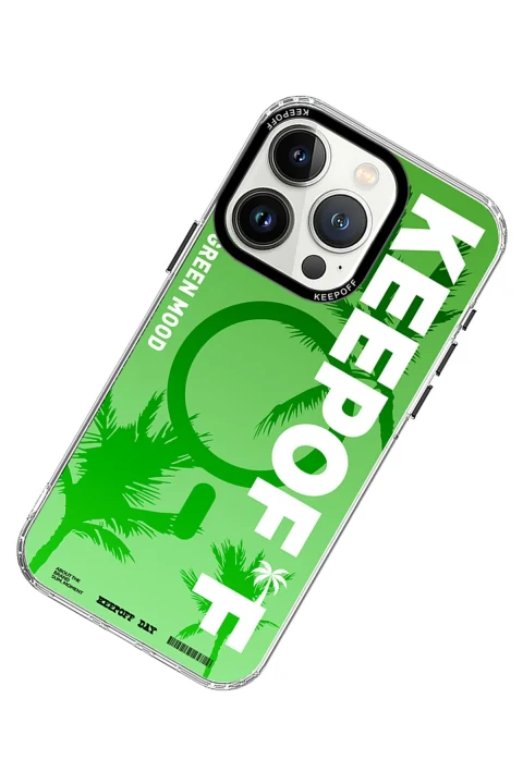 Keep Off Apple iPhone 15 Pro Max Summer Travel Magsafe Kapak - Green Mood