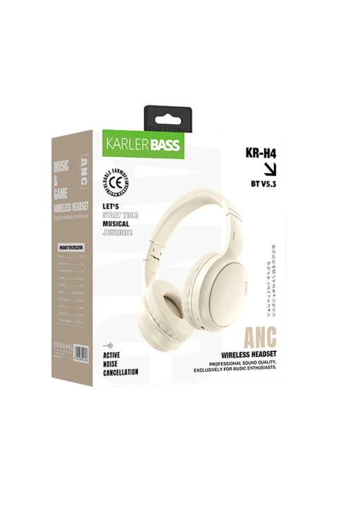 Karler Bass KRH4 Aktif Gürültü Engelleyici Özellikli Kafaüstü Kablosuz Bluetooth Kulaklık - Beyaz