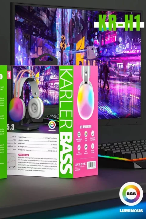Karler Bass KRH1 RGB Kafaüstü Kablosuz Kulaklık - Gri