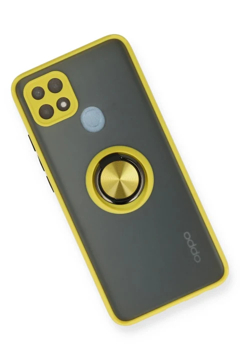uryport Oppo A15 Kılıf Montreal Yüzüklü Silikon Kapak - Sarı