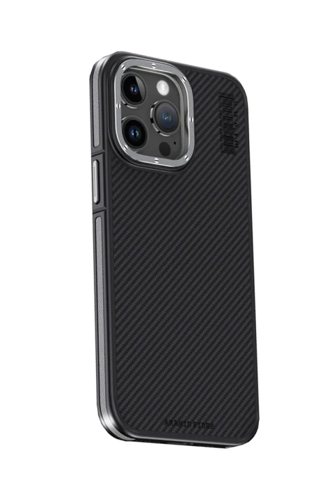 Joko Apple iPhone 15 Pro Kılıf Aramid 600D Kevlar Karbon Fiber Magsafe Kapak - Gri