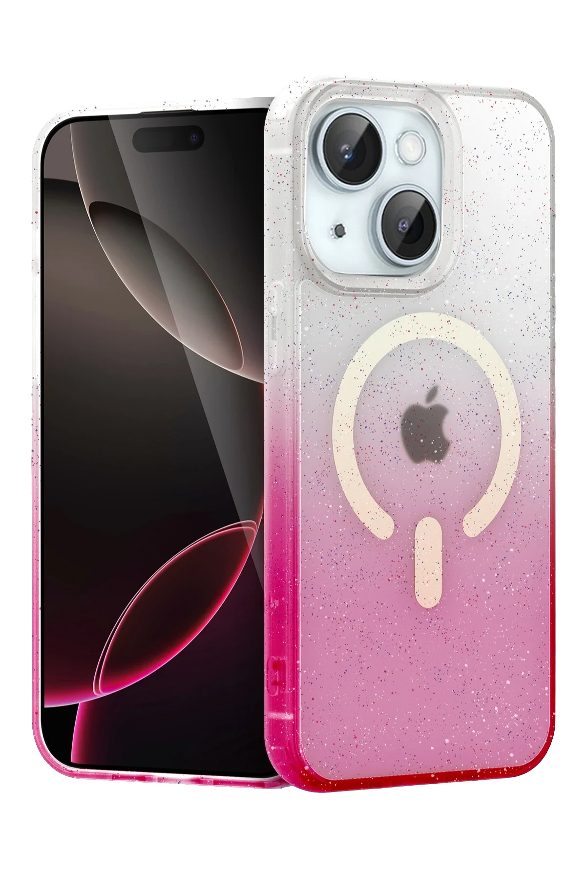 uryport Apple iPhone 15 Pummel Shiny Magsafe Kapak - Pembe