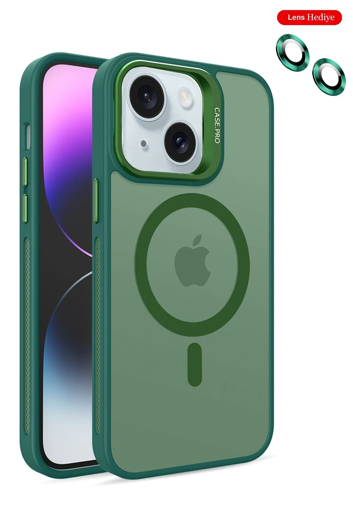 Joko Apple iPhone 15 Kılıf Flet Lens Magsafe Kapak - Koyu Yeşil