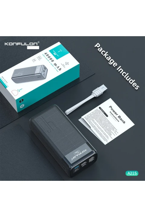 Konfulon A21S Led Işıklı Powerbank 40.000 mAh - Siyah
