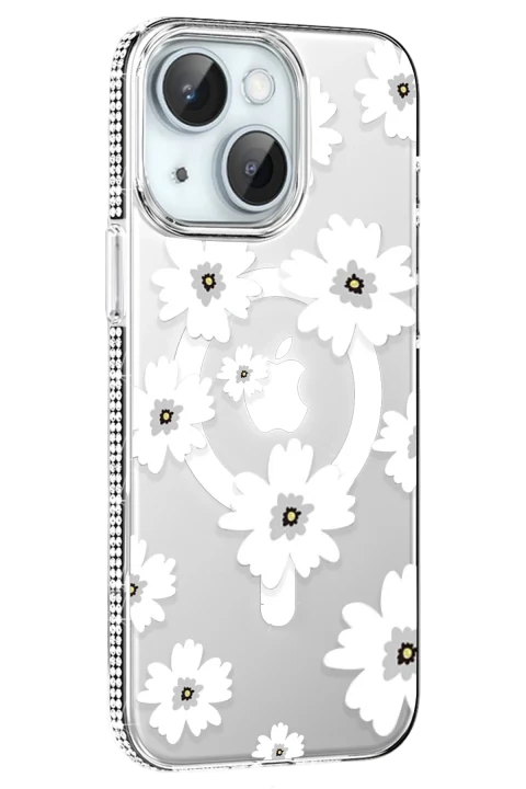 Joko Apple iPhone 15 Floral Magsafe Kapak - Beyaz