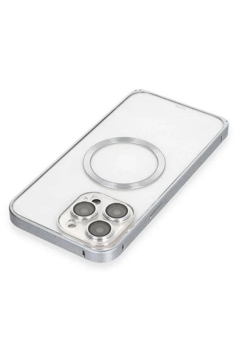 Joko Apple iPhone 15 Pro Kılıf Metal Bumper Magneticsafe Kapak - Gri