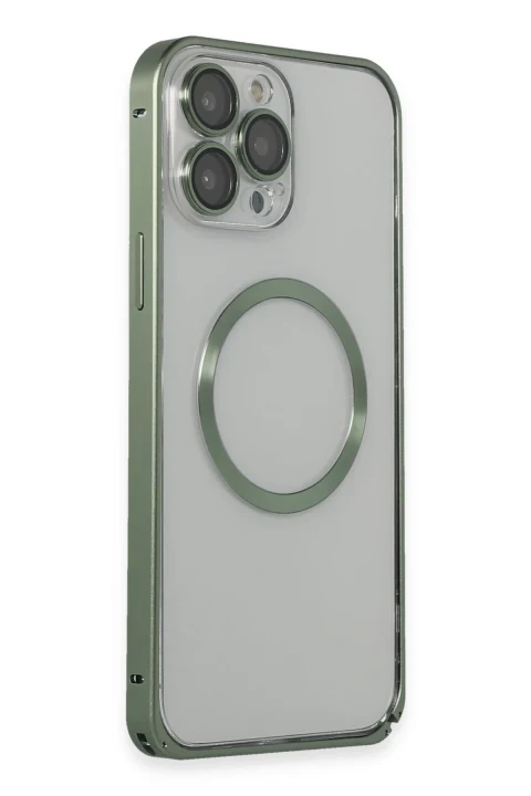 Joko Apple iPhone 13 Pro Max Metal Bumper Magneticsafe Kapak - Yeşil