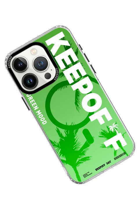 Keep Off Apple iPhone 15 Pro Summer Travel Magsafe Kapak - Green Mood