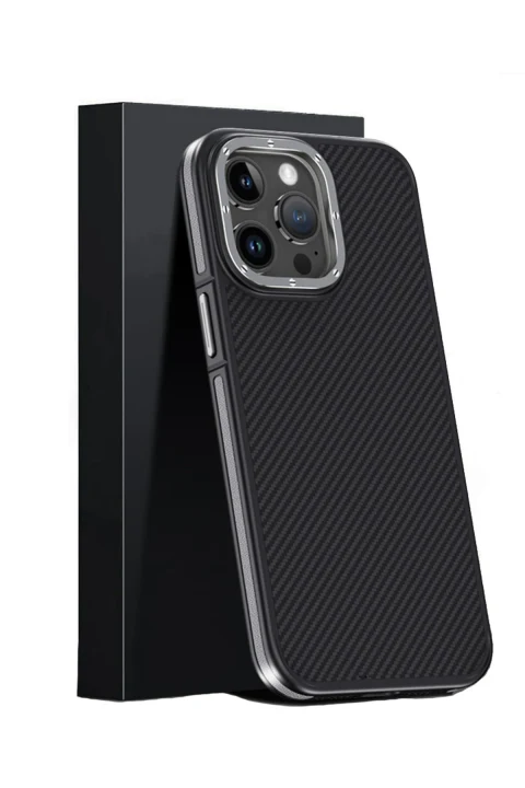 Joko Apple iPhone 15 Pro Kılıf Aramid 600D Kevlar Karbon Fiber Magsafe Kapak - Gri