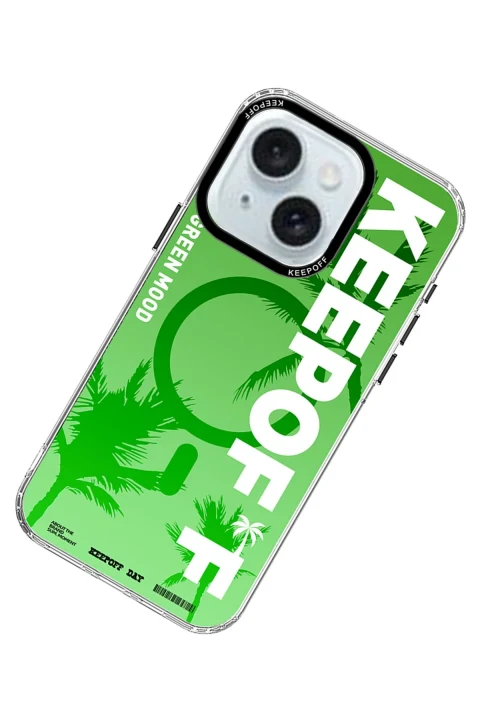 Keep Off Apple iPhone 15 Summer Travel Magsafe Kapak - Green Mood