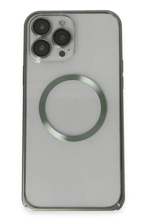 Joko Apple iPhone 13 Pro Max Metal Bumper Magneticsafe Kapak - Yeşil