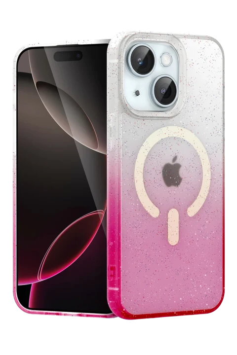 uryport Apple iPhone 14 Pummel Shiny Magsafe Kapak - Pembe