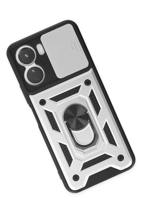 uryport Vivo Y16 Kılıf Pars Lens Yüzüklü Silikon - Gümüş