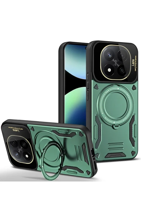 uryport Xiaomi Redmi Note 14 Pro 4G Kılıf Joy Lens Standlı Kapak - Koyu Yeşil