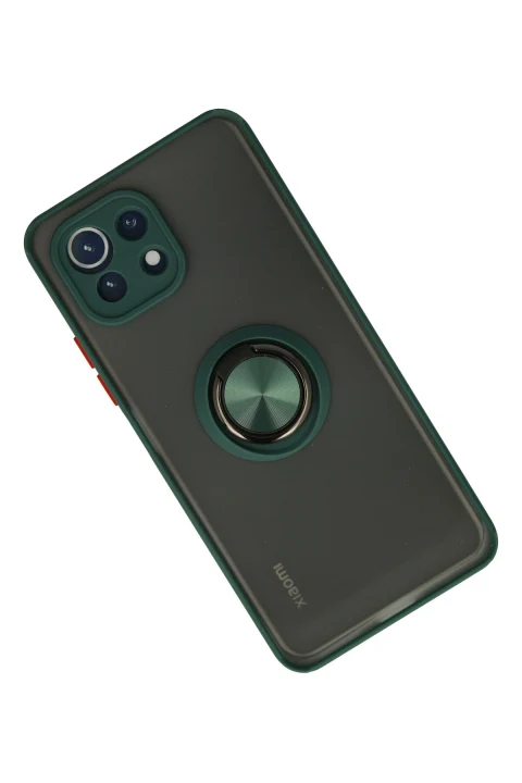 uryport Xiaomi Mİ 11 Lite Kılıf Montreal Yüzüklü Silikon Kapak - Yeşil