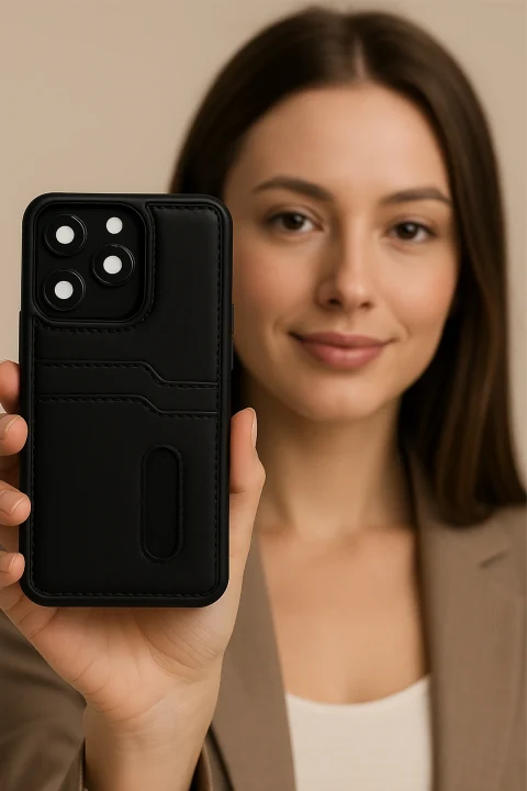 uryport Apple iPhone 16E Kılıf Sara Kartvizitli Deri Kılıf - Taba