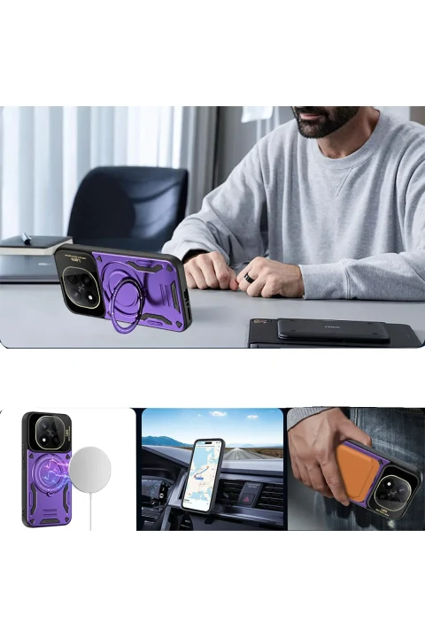 uryport Xiaomi Redmi Note 14 Pro 4G Kılıf Joy Lens Standlı Kapak - Koyu Yeşil