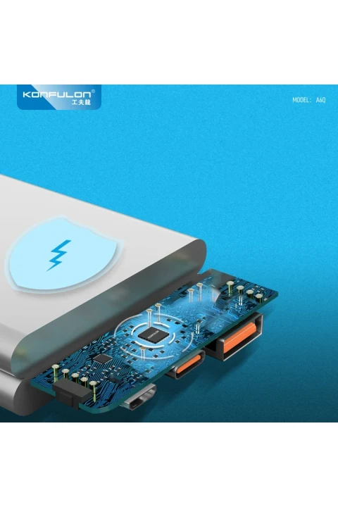 Konfulon A6Q 22.5W Usb 3.0 ve 20W Type-C Çıkışlı 10.000 mAh PD Powerbank - Siyah