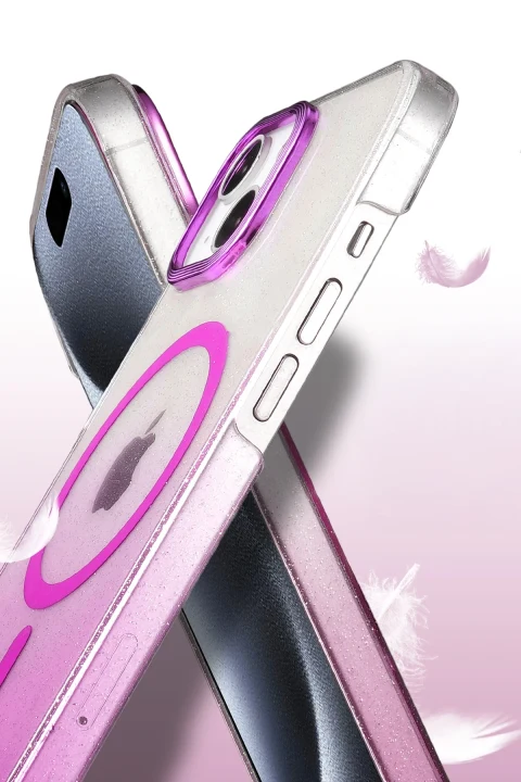 uryport Apple iPhone 15 Glossy Magsafe Kapak - Pembe