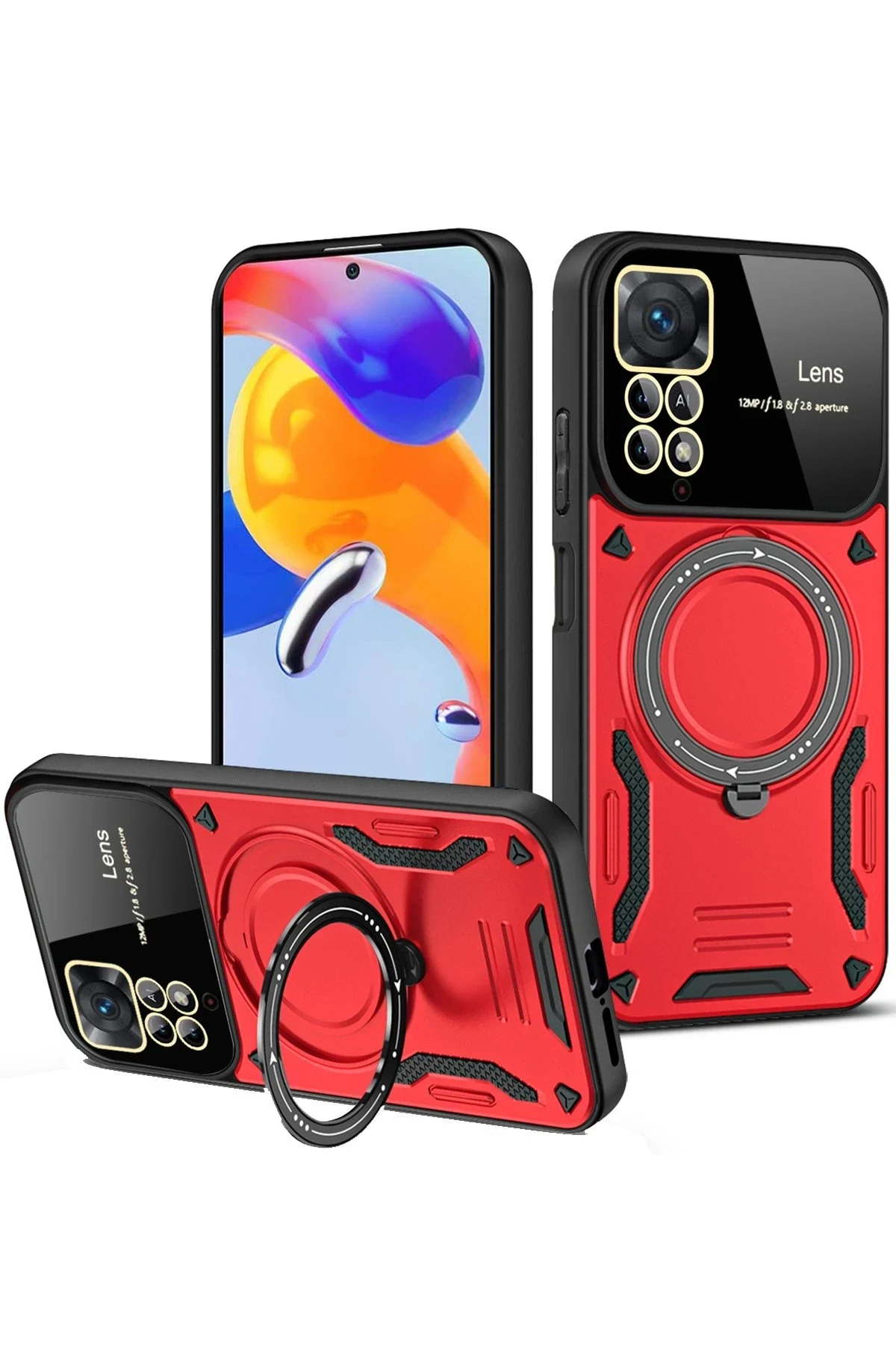 uryport Xiaomi Redmi Note 12 Pro 4G Kılıf Joy Lens Standlı Kapak - Kırmızı