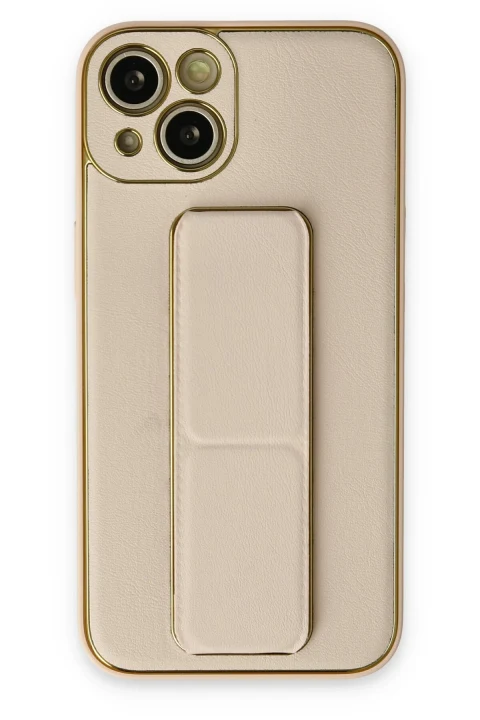uryport Apple iPhone 14 Kılıf Coco Deri Standlı Kapak - Gold